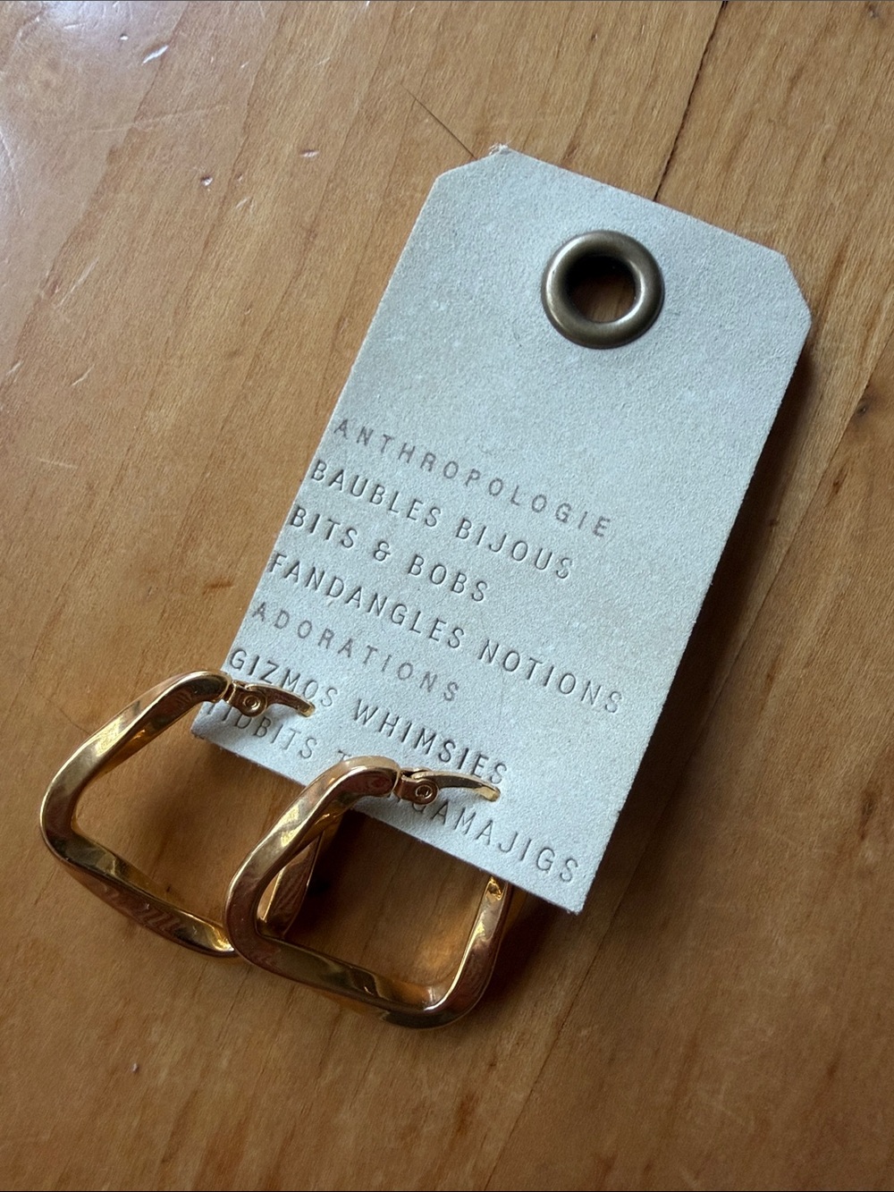 NEW Anthropologie Shiny Gold Rectangular Twist Hoop Earrings